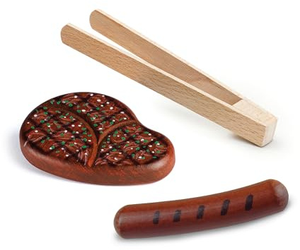 Erzi 03091 Kaufladenspielzeg für Kinder aus Holz, Set | Grillzange, Steak und Bratwurst, Kaufmannsladen, Rollenspiele, Kreative Spielwelten gestalten