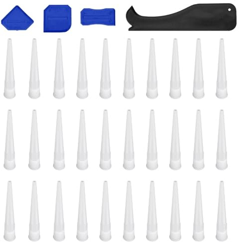HUANR Beccuccio Silicone, 30 Pezzi Punte per Cartucce, Beccuccio Superiore in Silicone con 4 Raschietti, Ugelli per Calafataggio Sostituibile, Adatto per la Casa, L'edilizia, L'industria