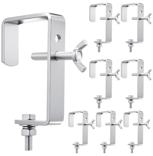 Zonon 8 Pack Stage Lighting Truss Clamp Hook for Square Tube Galvanized Iron Truss Clamps for LED Dj Lights Par Spotlight, Moving Head Beam Spot Square Tube Clamp, Heavy Duty 88 Lbs /40 kg (Silver)