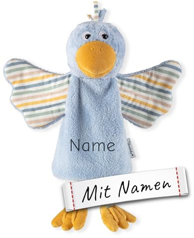 LALALO Vogel Handpuppe-Schnuffeltuch mit Namen Bestickt, Baby & Kinder Sterntaler Schmusetuch personalisiert, Kasperlepuppe, Kasperletheater Pupp