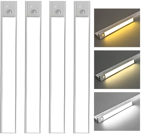 4 Stück Schrankbeleuchtung Led, Schranklicht mit Bewegungsmelder, Ultradünne Schnappverbindung Schranklicht, Unterbauleuchte Küche Led, Dimmbar Vitrinenbeleuchtung Treppenlicht für Flur Küche Treppe
