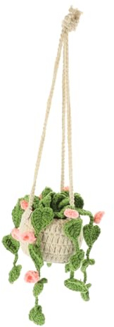 Ciieeo Handmade Crochet Plant Car Pendant Hollow Leaf Design Rearview Mirror Hanging Basket Multi Functional Key Holder Practical Car Decor Gift