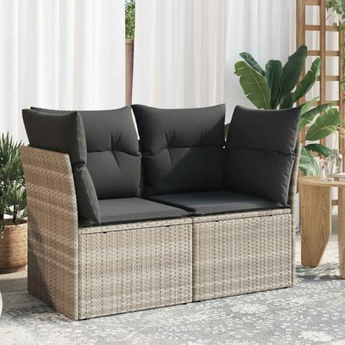 Teenpull Gartensofa 2-Sitzer Hellgrau, Modernes Poly Rattan Outdoor Loungesofa mit Stauraum, UV-beständig, Inklusive Bequemen Kissen für Terrasse, Balkon, Garten