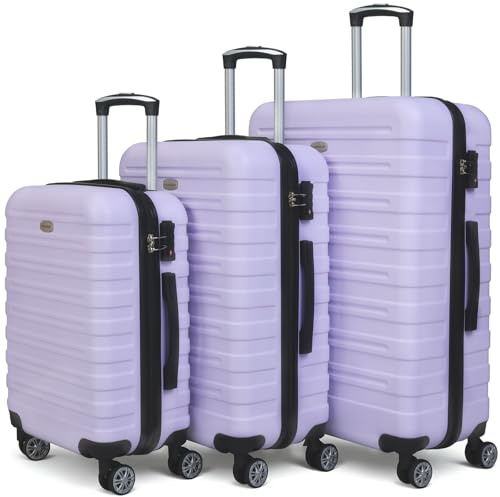 Ystyle Juego de 3 Maletas Viaje Rígidas ABS, Trolley Maleta de Cabina Ligero y Resistente, Equipaje de Mano, Mediana y Grande, Cerradura, Asa Telescópica, Interior Organizado Diseño, Morado