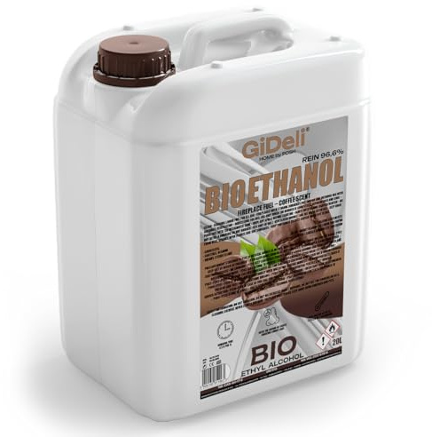GiDeli Bioéthanol Parfum café 96,6 % éthanol 20 l Pour intérieur et extérieur Sans fumée ni suie À base de maïs et de betterave sucrière