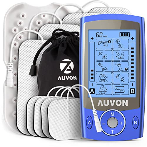 AUVON Dual Channel TENS Machine for Pain Relief, TENS Unit Muscle Stimulator with 20 Modes, 2 and 2x4 TENS Pads Replacement (Blue)