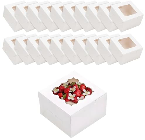 Bäckerei Boxen mit Fenster, 30 Stück Bäckerei Boxe, Weiß 10x10x6.5cm Kuchenbox mit sichtfenster,Tortenbox aus Pappe, Wiederverwendbare Kuchenbox, Cupcake Box, für Kuchen, Gebäck für Hochzeit Gunst
