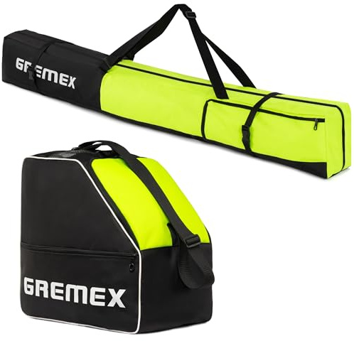 GREMEX Skischuhtasche Set - Starke Skitasche - Skisack Skitasche Set - Wasserfeste Tasche Skischuhe mit Helm - Skisack für 1 Paar Ski - Skischuhtasche mit Helmfach - Ski Zubehör