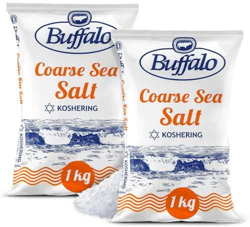 Buffalo Coarse Sea Salt 2kg – Natural Coarse Salt for Cooking, Grilling & Grinders – Kosher, Pure Sea-Derived Crystals – Ideal for Seasoning, Brining, Curing & Everyday Cooking Needs