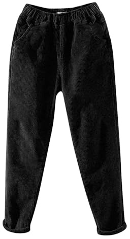 Generisch Pantalon d'hiver chaud pour femme - Pantalon en velours côtelé - Coupe droite - Taille élastique - Pantalon thermique doublé - Pantalon sarouel large - Pantalon de jogging uni - Pantalon à