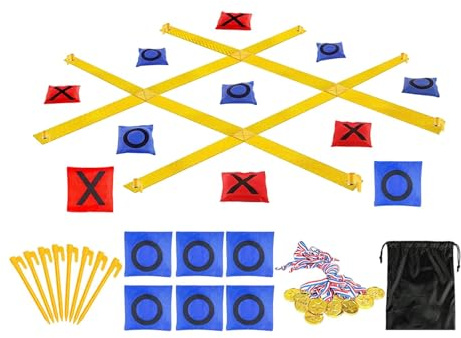 Aymzbd Riesiges Tic Toe Spiel für Draußen – es, Lustiges Und Klassisches Rasen Und Gartenspiel für Kinder Und Erwachsene – Ideal Als Gastgeschenk, Tic Tac Toe gelb