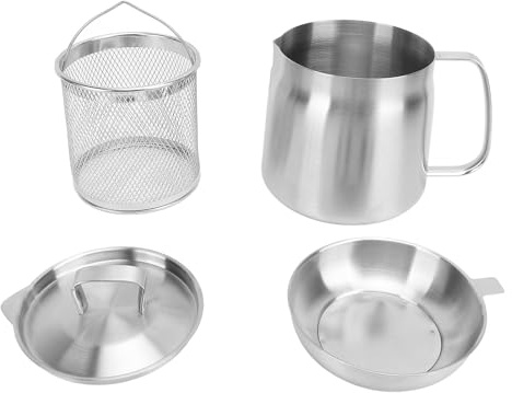 ANKROYU Kit de Pot de Filtre à Huile en Acier Inoxydable Réservoir de crépine d'huile épaissie Multifonctionnel de Filtration d'huile de Cuisson marmite avec Couvercle de Panier (1. Vinaigre)