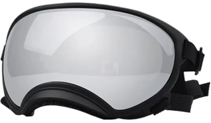 Hundglasögon, husdjur solglasögon hundglasögon anti-UV stark slaghållfasthet justerbara elastiska andningsbara husdjur solglasögon (svart och silver, S)