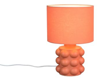 Retro Tischlampe mit Stoffschirm und Keramik Lampenfuß Orange, Höhe 30cm