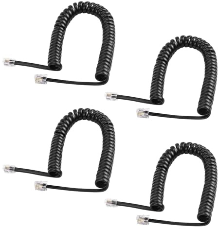 4 st telefonkabel, telefon spiral kabel RJ9 4P4C 5 m utdragbar kabel hörlurar fast telefon svart kompatibel RJ10 RJ22 snodd ersättning för hemmakontoret Call Center