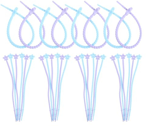 Alipis 40pcs Silicone Cable Ties Wire Straps for Cords Reusable Data Cable Organizer Bands in Sky Blue and Lavender for Electronic Cord Management at Home and Office