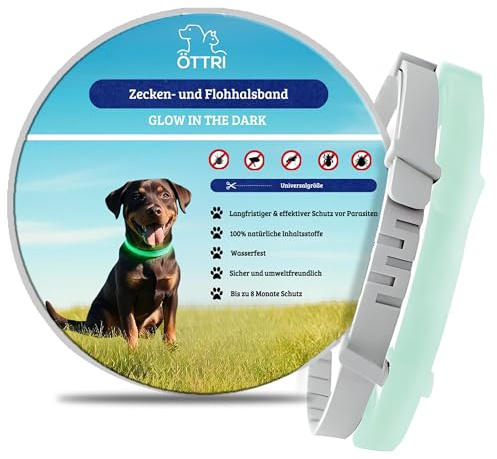 Zeckenhalsband für Hunde und Katzen | Leuchtendes Präventionshalsband gegen Parasiten mit bis zu 8-Monatigen Schutz | Fluoreszierendes Halsband universell auf Jede Größe verstellbar