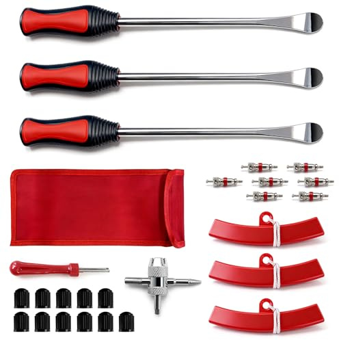 Bettol Kit 26 pz Utensili per Montaggio Pneumatici con Leve per Pneumatici, Cappucci per valvole e 3 Protezioni per Cerchi - Utensile Professionale per Auto, Moto, Bici, trattorino e Altro