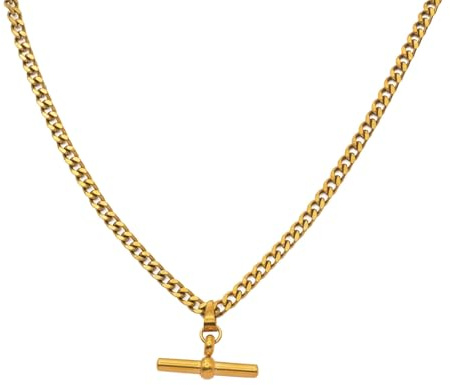 NINMQCFVG 18K Gold Color Plating Figaro Cuban Chain T-bar Pendant Necklace Stainless Steel T-bar Pendant Necklace For Women