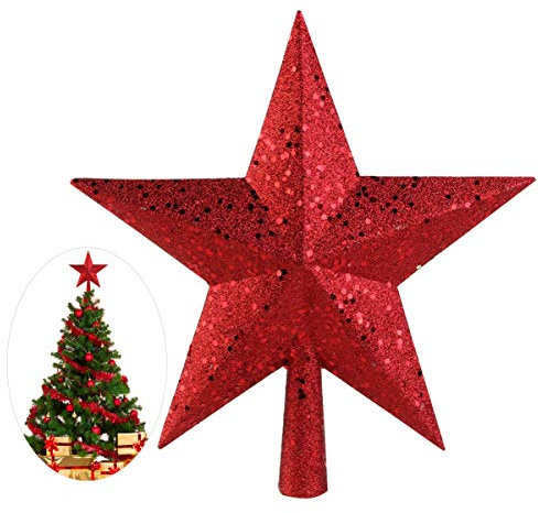 NICEXMAS Weihnachtsbaum Stern - Weihnachtsstern Weihnachtsbaumspitze Baumspitze Spitze Stern Baumschmuck Weihnachtsbaum (23cm, Rot)