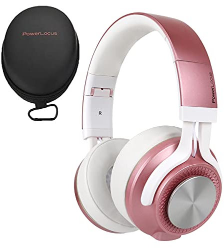 PowerLocus P3 Bluetooth Headphones Over-Ear, [40h Playtime, Bluetooth V5.0] Wireless Headset Hi-Fi Stereo Headphone,Foldable with Mic,Deep Bass,Wired Mode for Cell Phones/Laptop/PC/TV (Matt Rose Gold)