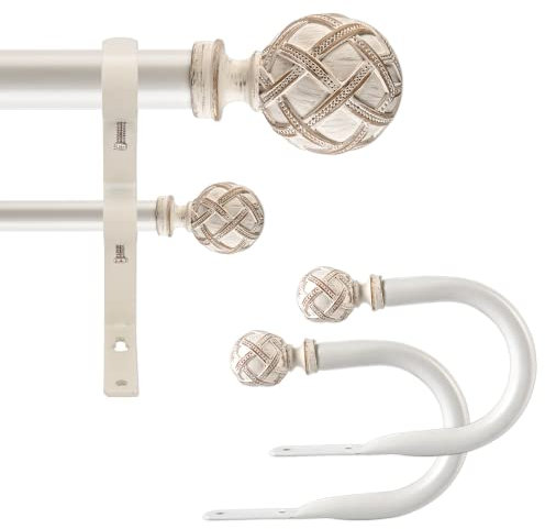 Ycolnaefllr Juego De Barra De Cortina Doble De 1 Pulgada De DiáMetro Ajustable De 213 Cm A 304 Cm Con Cortina, Juego De Barra De Cortina De Doble Ventana, Blanco Desgastado