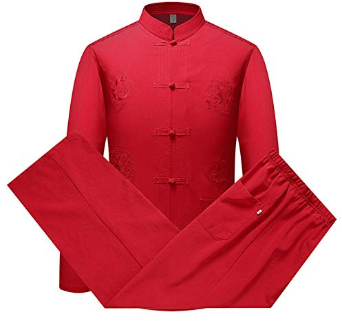 keepmore Hommes Costume Tang Traditionnel Chinois Vêtements Arts Martiaux Kung Fu Costume Hanfu Manche Longue/Manche Courte Chemise Manteau Tops et Pantalon