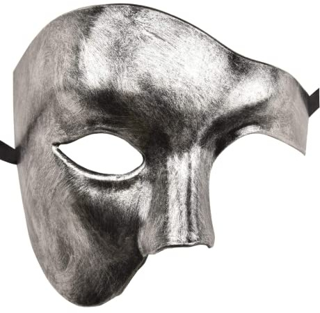 Lilwemen Maschera da uomo Maschera da travestimento Fantasma dell'Opera Mezza maschera (Argento)
