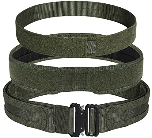 AIKATE Tactical Molle Battle Belt - Quick Release Rigger Combat Belt 1.75/2.25 Inner & 2.0 Outer Heavy Duty, Army Green, Medium