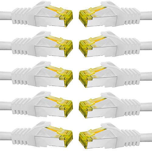 BIGtec LAN Kabel 10 Stück 15m Netzwerkkabel CAT7 Ethernet Internet Patchkabel CAT.7 weiß Gigabit doppelt geschirmt Netzwerke Router Switch 2 x Stecker RJ45 kompatibel zu CAT.5 CAT.6 CAT.6a CAT.8