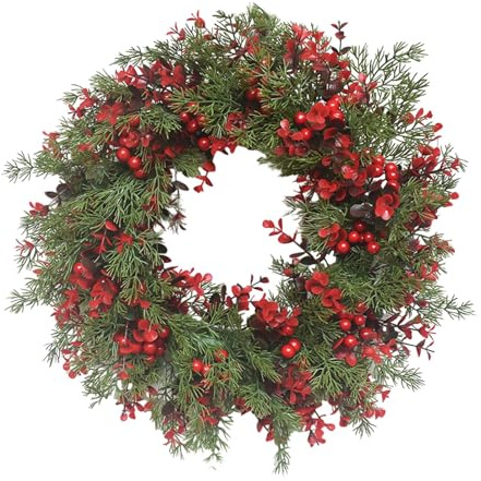 Sharplace Christmas Wreath Holiday Garland Door Ornaments Christmas Outside Wreath for Front Door Xmas Wreath for Hotel Wall Fireplace, Diameter 45cm