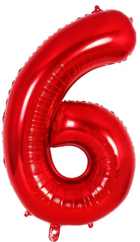 Ponmoo Foil Globo Número 6 Rojo 40 (101cm), Inflable Helio o aire, Gigante Numeros 0-9, 10-19, 20-29, 30-100, Grande Globos Decoración para La Boda Aniversario y Cumpleaños Fiestas