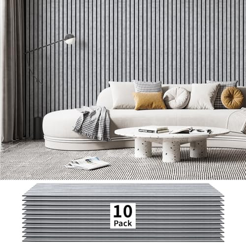 Art3dwallpanels 10 Pack Acoustic Panels, 48 X 12 X 0.43 Soundproof Wall Panels, Self Adhesive High Density Sound Absorbing Acoustic Treatment for Recording Studio, Office, Grey and Black