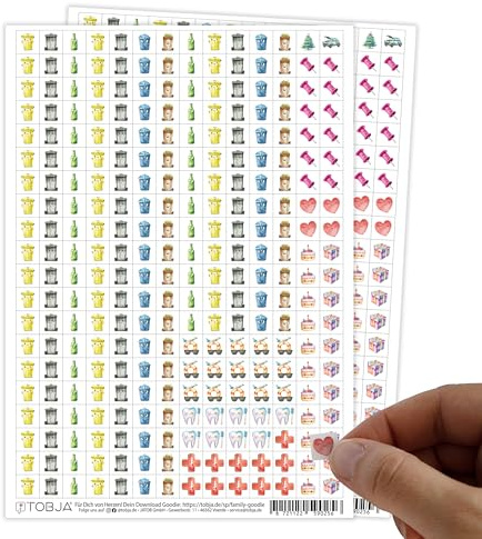 TOBJA Set di 2 adesivi per calendario, con 560 adesivi, include adesivi per raccolta differenziata, appuntamenti medici, compleanni, Natale e calendario dei rifiuti