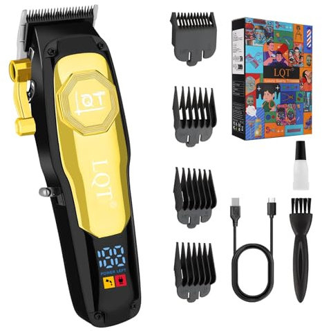 LQT Haarschneidemaschine Profi, Clipper Haarschneider, Langhaarschneider Herren - Schnurloser Barbier-Trimmer mit LED-Anzeige, wiederaufladbar - Geschenke für Männer, Ehemann, Vater（GOLD）