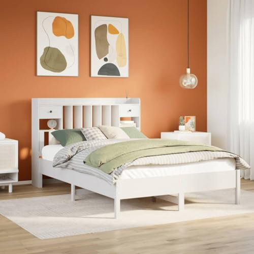 FUDUGEHMIOFWFJJ futonbett Bett mit matratze Metall holzbett Massivholzbett mit Regal ohne Matratze Wachsbraun 120x190 cmGeeignet für Schlafzimmer