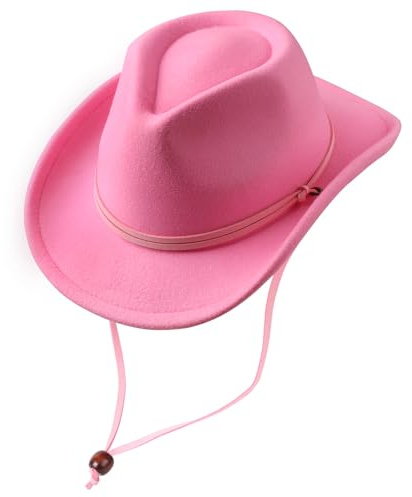 DRESHOW Cowboyhut Kinder Jungen Mädchen Fedora Hut Western mit Schnalle Gürtel Retro Panama Hüte mit Wind Lanyard Unisex Aufgerollte Mützen 3-8 Jahre