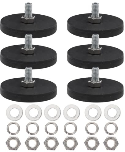 Magnetic Mount Holder M6 Male Threaded Studs Black Rubber Coated | 6pcs Set, Waterproof Design, Easy Installation, Improved Lateral Load Carrying Capacity