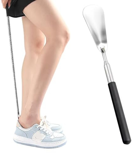 Calzador largo, telescópico 25,5 ~ 63 cm, calzador extensible con mango de plástico y eje de acero inoxidable, robusto calzador de acero inoxidable, largo sin agacharse para hombres, mujeres, niños y