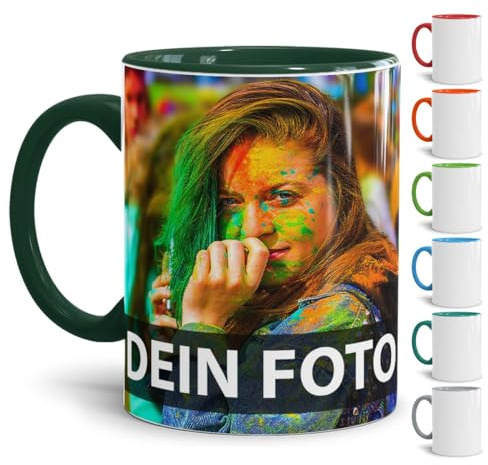 Tasse selbst individuell gestalten/Personalisierbar mit eigenem Foto bedrucken/Fototasse/Motivtasse/Werbetasse/Firmentasse mit Logo/Innen & Henkel Dunkelgrün - XXL Druck