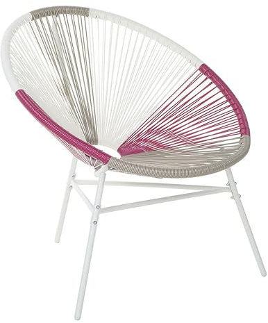 Beliani Gartenstuhl mexikanischer Stuhl weiß beige rosa Rattanstuhl Acapulco