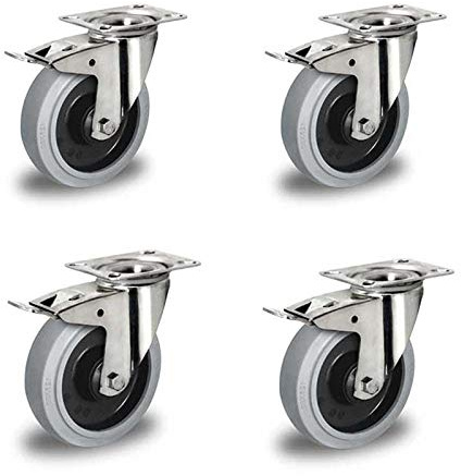 Rollensatz 4 Lenkrollen mit Feststeller 125 mm Elastik grau Edelstahl