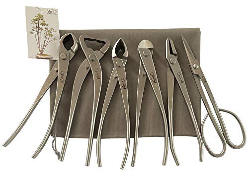 vouiu - Set di 6 attrezzi per bonsai, include tronchese concava, tronchese sferica, tronchese per fili, pinza per jin, tagliarami e forbici per bonsai