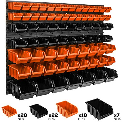 75 stck. Box Lagersystem Wandregal 115 x 78cm Stapelboxen Schüttenregal Sichtlagerkästen Extra Starke Wandplatten Regal Erweiterbar Werkstattregal Lagerregal Werkstattwandregal Steckregal