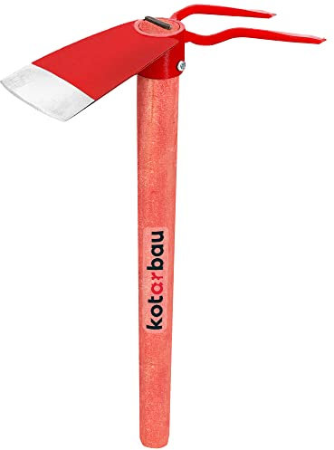 KOTARBAU® Pioche courte 105 x 78 mm 2 dents 105 mm avec manche 34 cm Pioche de jardin Pioche de mauvaises herbes Outil de jardinage pour transplantation, désherbage, entretien du jardin