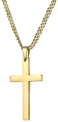 Lifetime Bling 18K Gold link Chain Cross Pendant Necklace with Solid Strong Clasp for Men,Women, boys, Teens Plated Thin for Charms Miami Cuban Link Diamond Cut Fashion jewelry (24)
