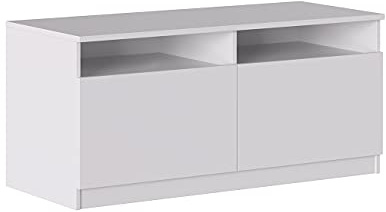 Iconico Home MIK Mobile TV con vani a Giorno e 2 Ante a Battente, con Maniglie Integrate, Legno ingegnerizzato, Bianco Opaco, 120x44,5xh53,5 cm