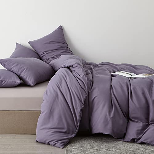 Lanqinglv Bettwäsche 135x200 cm 4teilig Violett Lila Mikrofaser Einfarbig Uni Bettwäscheset 2 Bettbezüge 135 x 200cm mit Reißverschluss + 2 Kissenbezüge 80 x 80 cm