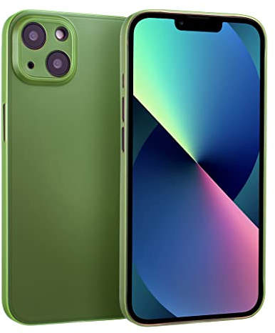 doupi UltraSlim Custodia per iPhone 13 (6,1 pollici), satinato fine piuma facile mat semi trasparente Cover, verde