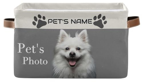 CHIFIGNO Personalized Dog Storage Basket with Handles, Customized Pet's Name and Photo Collapsible Storage Boxes Organizer Bag for Coats, Blankets, Clothes, 1PC